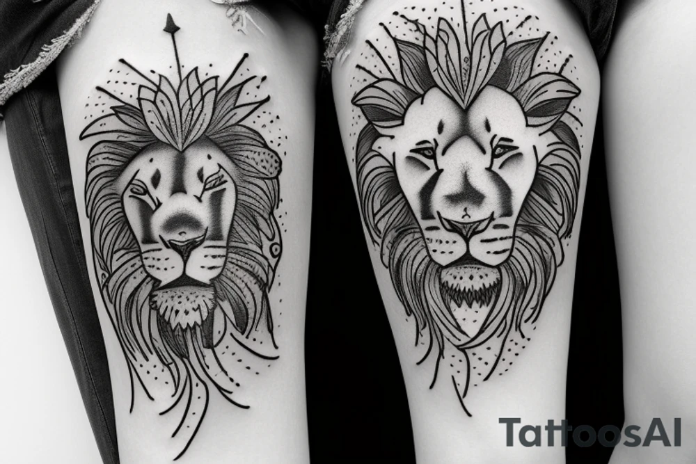 lion with stargazer lilies tattoo idea