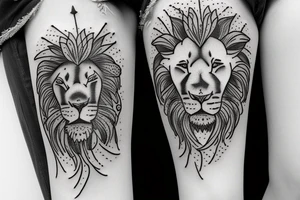 lion with stargazer lilies tattoo idea