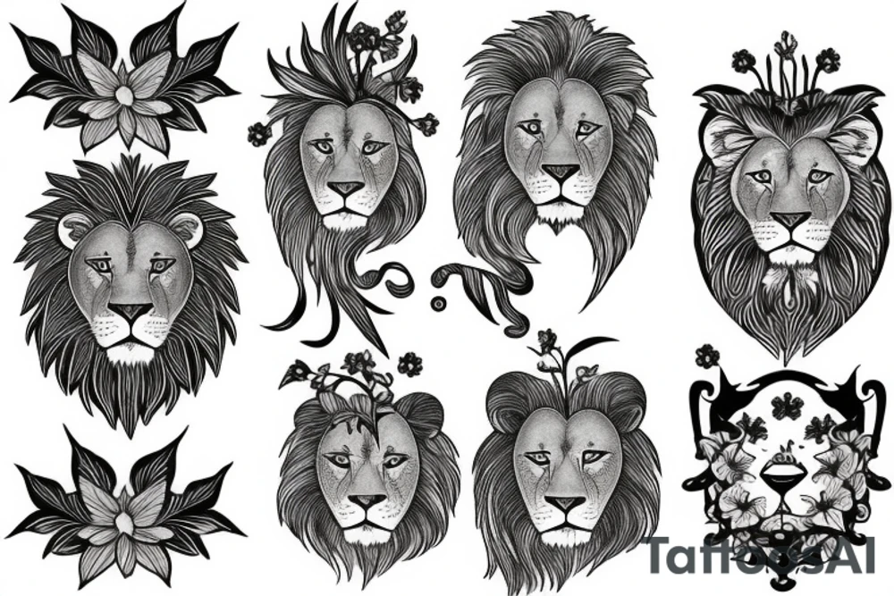 lion with stargazer lilies tattoo idea