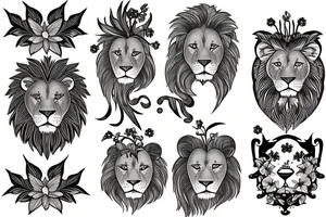 lion with stargazer lilies tattoo idea