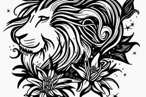 lion with stargazer lilies tattoo idea