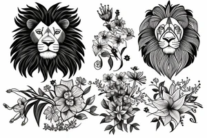 lion with stargazer lilies tattoo idea