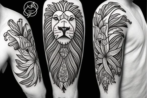 lion with stargazer lilies tattoo idea