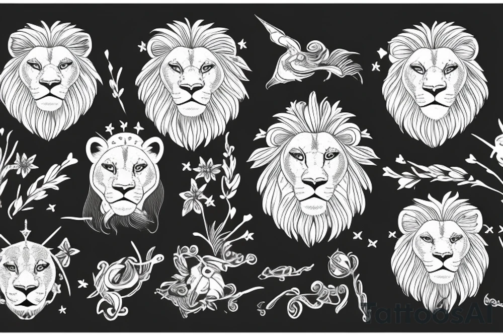 lion with stargazer lilies tattoo idea