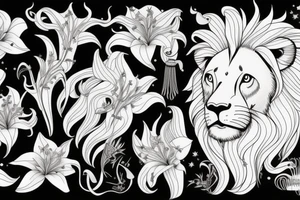 lion with stargazer lilies tattoo idea