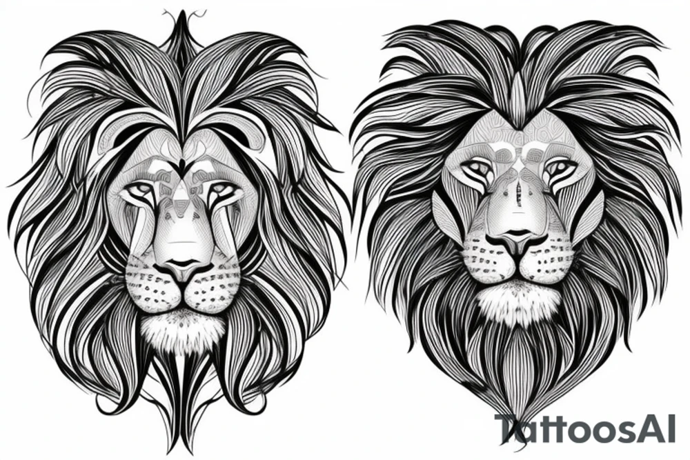lion with stargazer lilies tattoo idea