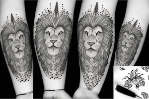 lion with stargazer lilies tattoo idea