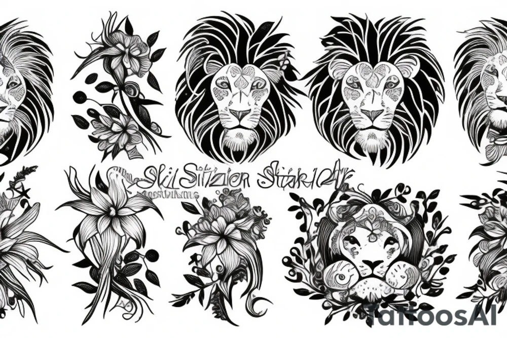 lion with stargazer lilies tattoo idea