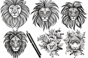 lion with stargazer lilies tattoo idea