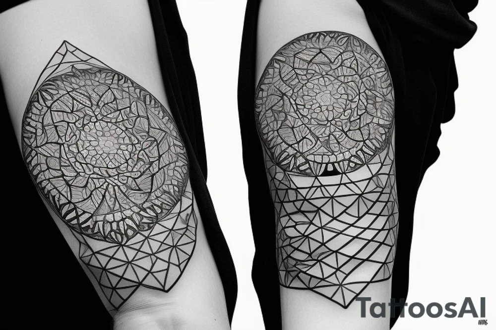 tattoo of the phrase "so what? with sacred geometry writing style tattoo idea