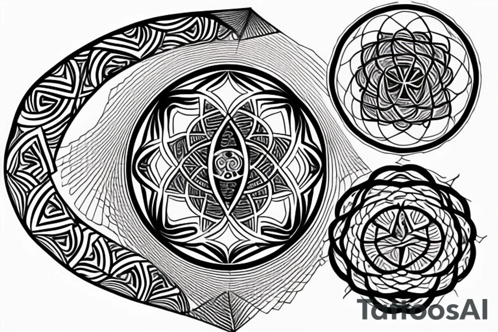 tattoo of the phrase "so what? with sacred geometry writing style tattoo idea