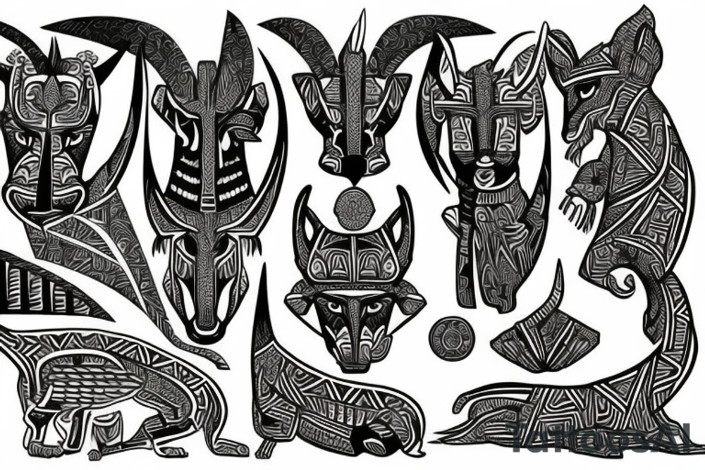 Anubis mixed with Polynesian patterns tattoo idea
