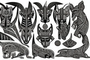 Anubis mixed with Polynesian patterns tattoo idea