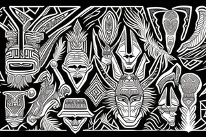 Anubis mixed with Polynesian patterns tattoo idea