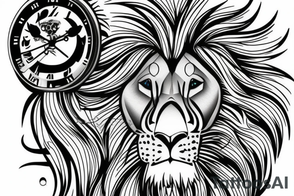 Lion clock tattoo idea