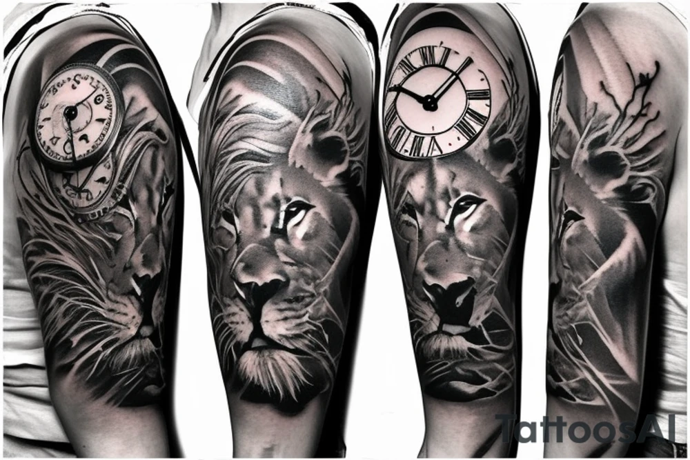 Lion clock tattoo idea