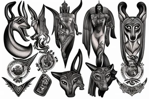 Anubis with Greek symbols tattoo idea