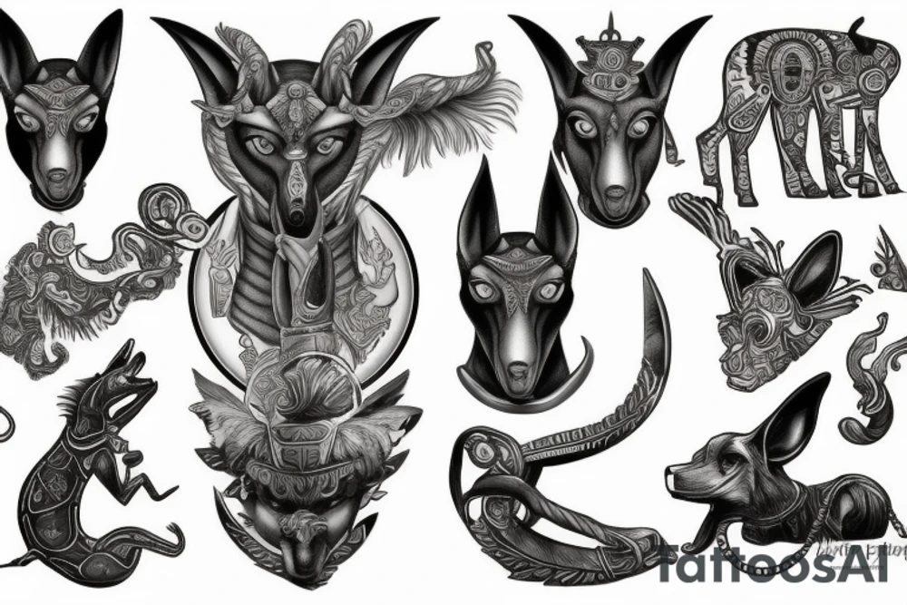 Anubis with Greek symbols tattoo idea