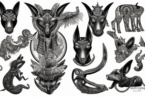 Anubis with Greek symbols tattoo idea