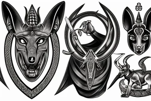 Anubis with Greek symbols intimidating tattoo idea