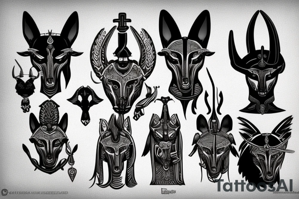Anubis with Greek symbols intimidating tattoo idea