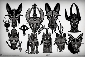 Anubis with Greek symbols intimidating tattoo idea