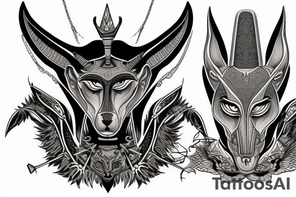 Anubis with Greek symbols intimidating tattoo idea