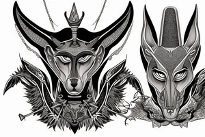 Anubis with Greek symbols intimidating tattoo idea