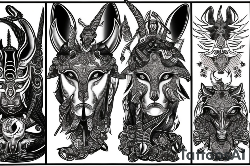 Anubis with Greek symbols intimidating tattoo idea
