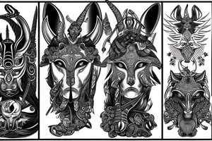 Anubis with Greek symbols intimidating tattoo idea