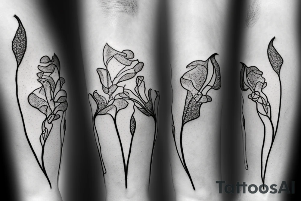 Squash blossom vine thin line stipple shade tattoo idea