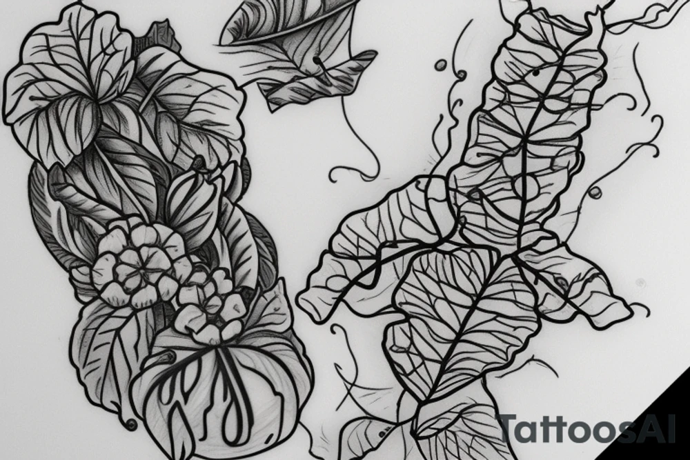 Squash blossom vine thin line tattoo idea