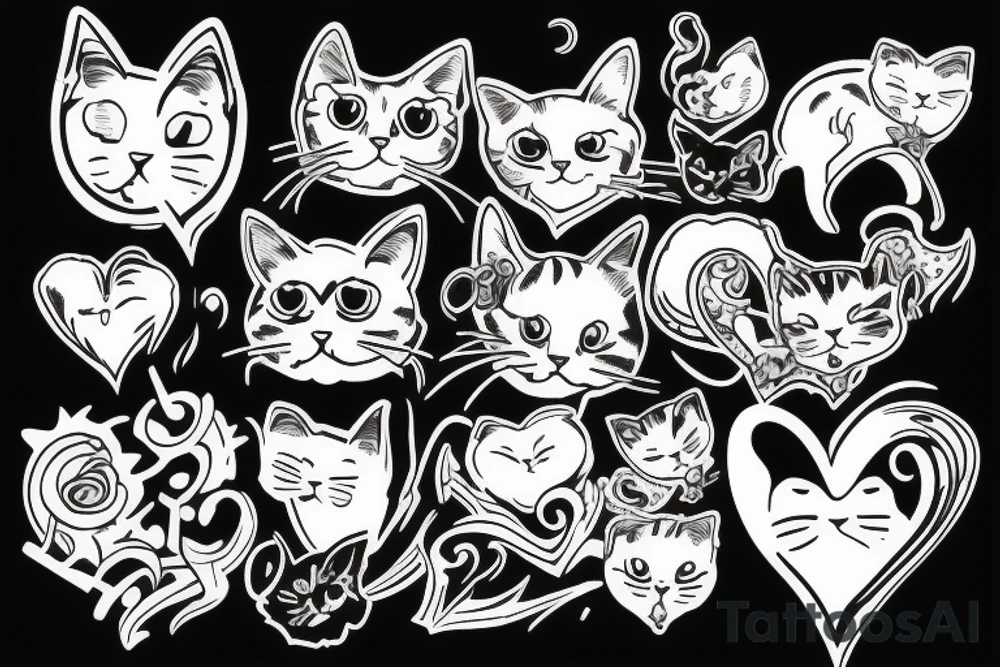 cat with heart tattoo idea
