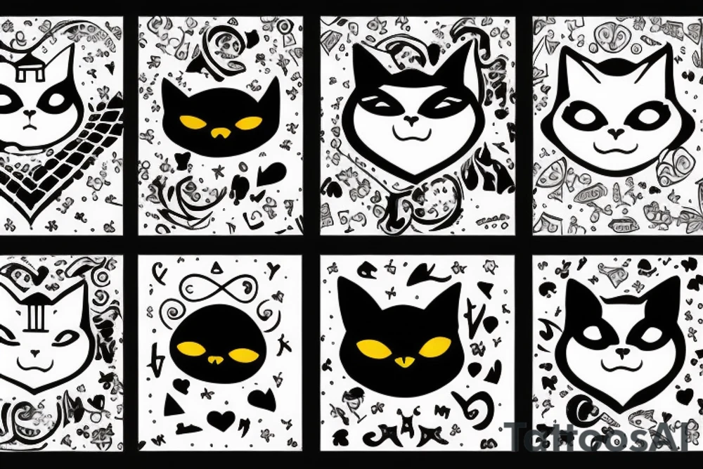 chat noir, avec un coeur et une épée tattoo idea
