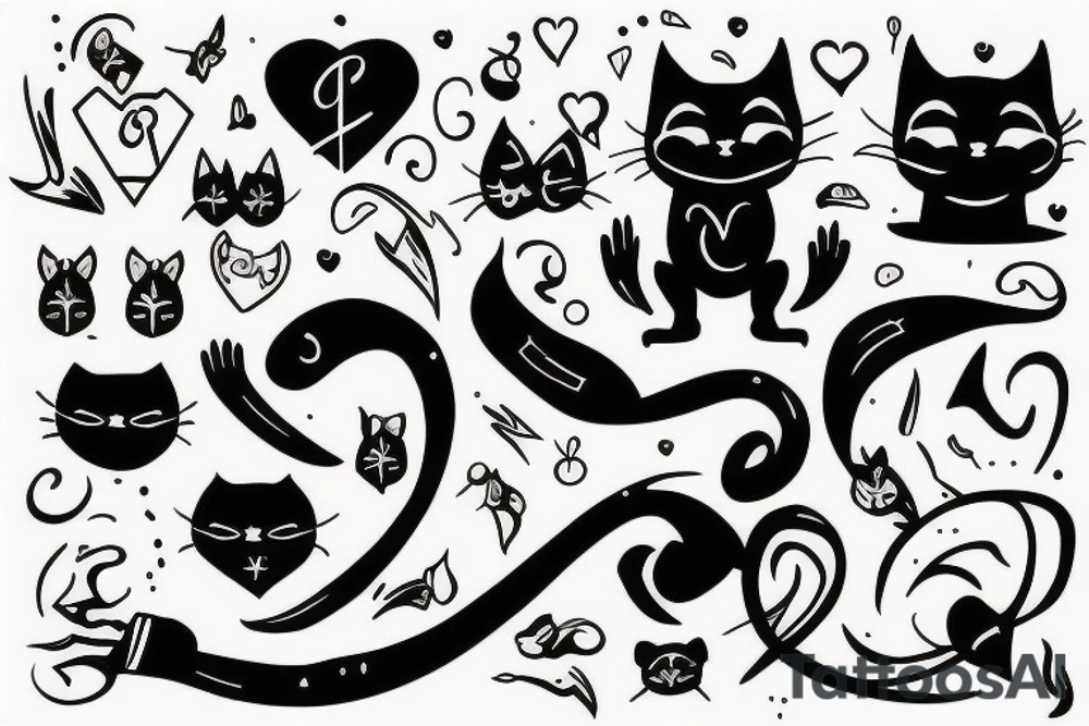 chat noir, avec un coeur et une épée tattoo idea