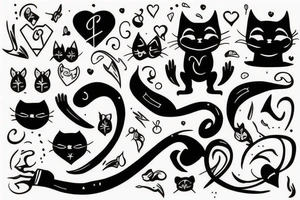 chat noir, avec un coeur et une épée tattoo idea