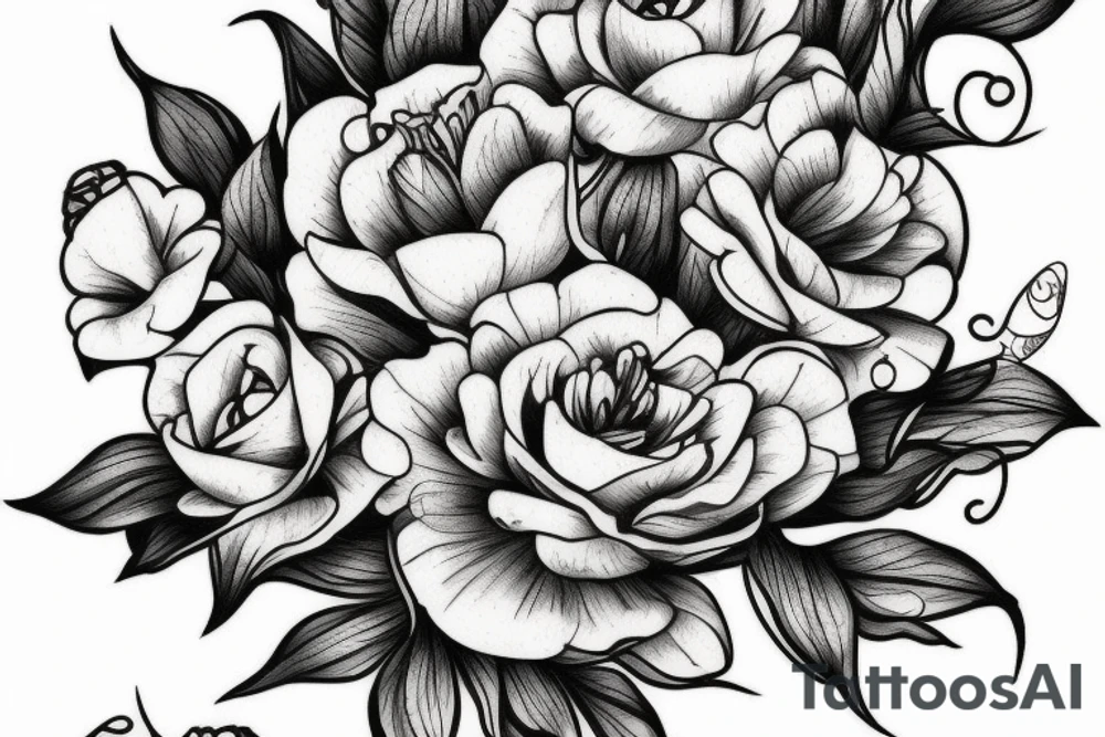 beau bouquet de pivoine tattoo idea