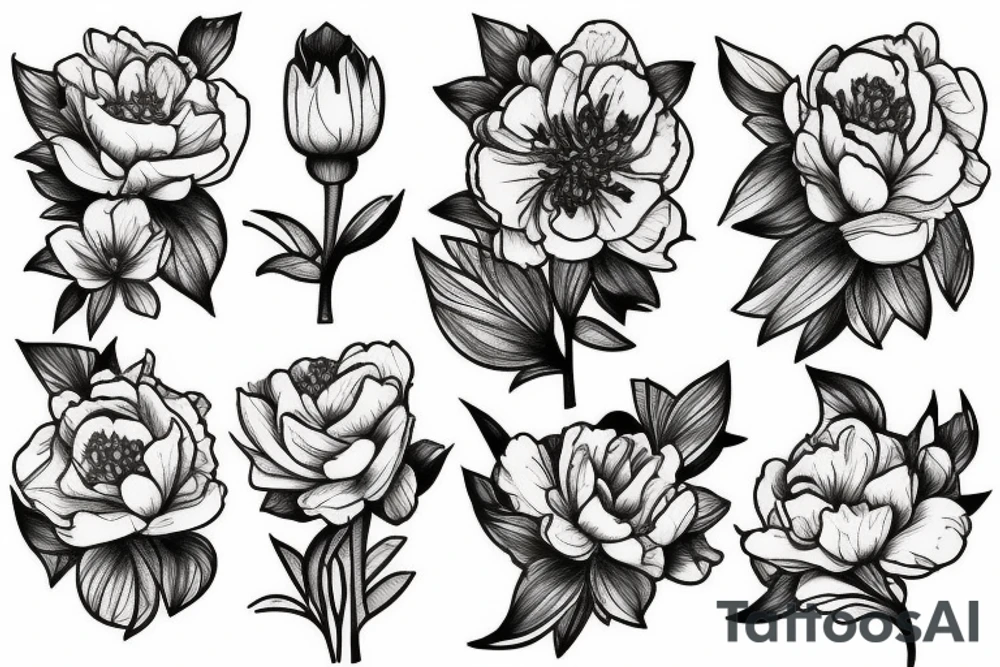beau bouquet de pivoine tattoo idea