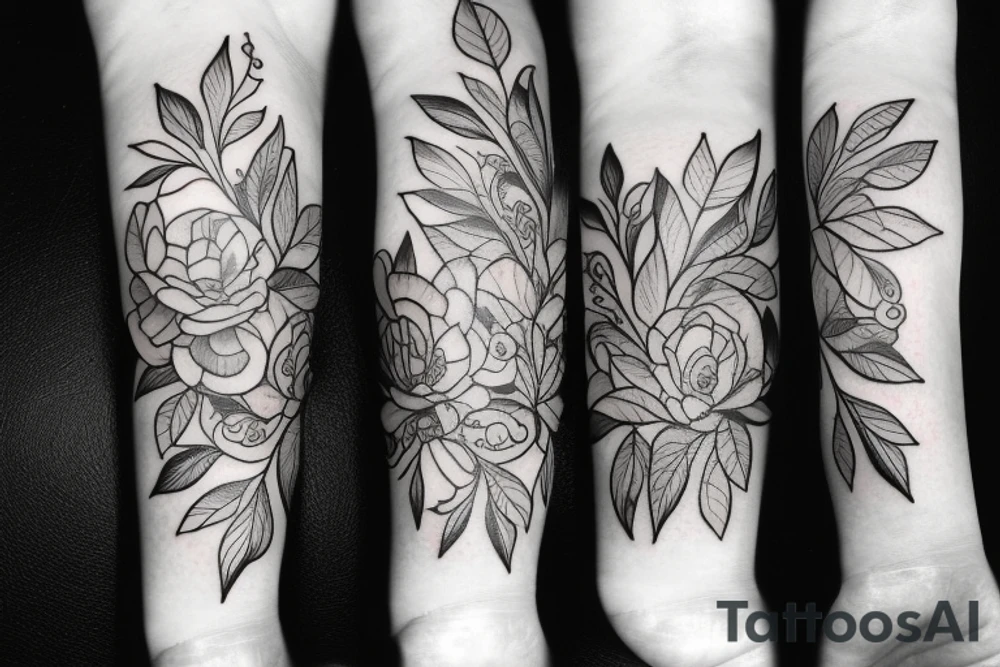 tatouage pivoine avec du feuillage tattoo idea