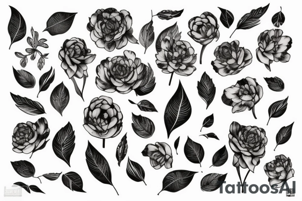 tatouage pivoine avec du feuillage sur un bras tattoo idea