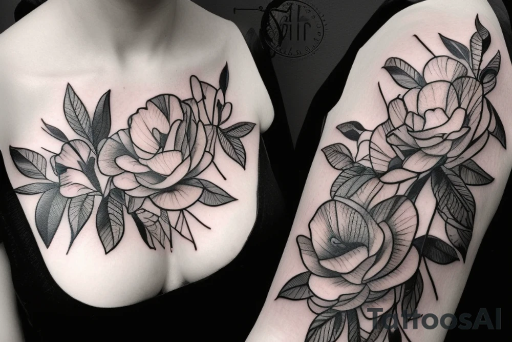 tatouage pivoine avec du feuillage sur un bras tattoo idea