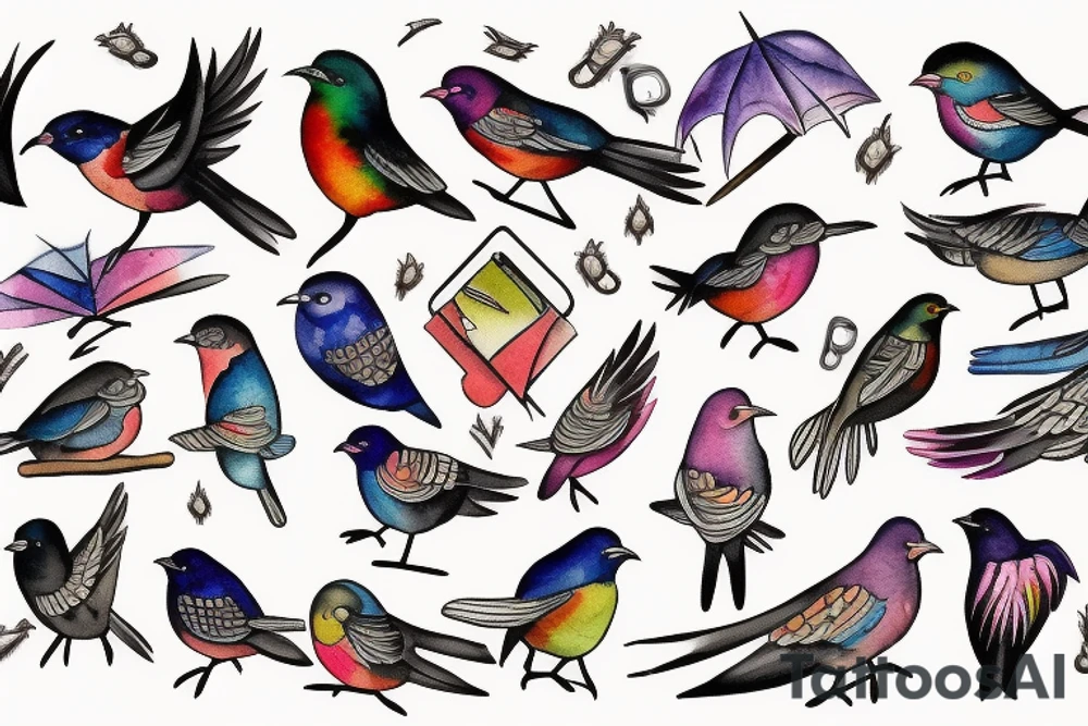 Bird carrying a briefcase tattoo idea