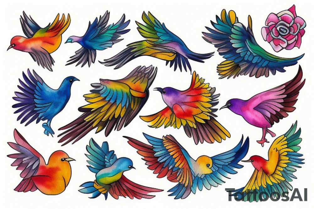 Colorful Flying bird tattoo idea