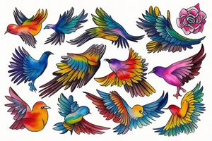Colorful Flying bird tattoo idea