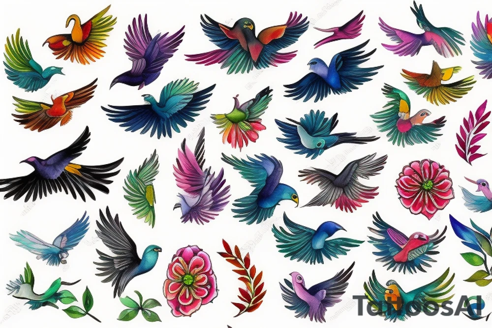 Colorful Flying bird tattoo idea