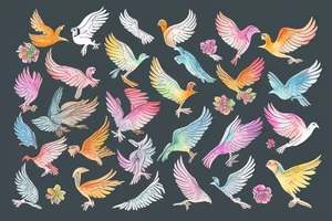 Neotraditional Colorful Flying bird tattoo idea