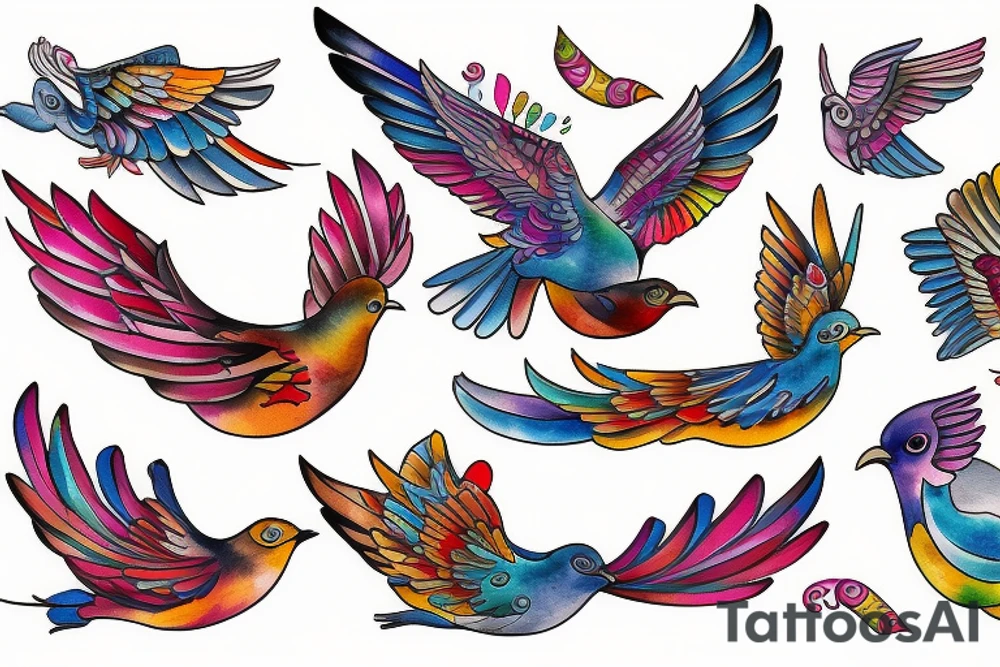 Neotraditional Colorful Flying bird tattoo idea