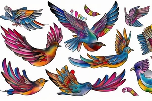 Neotraditional Colorful Flying bird tattoo idea