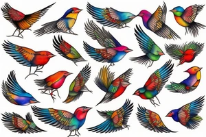 Neotraditional Colorful Flying finch tattoo idea