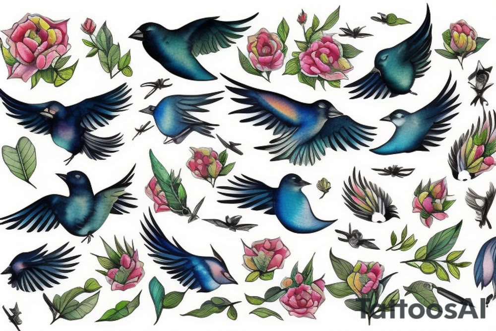 Flying finch tattoo idea